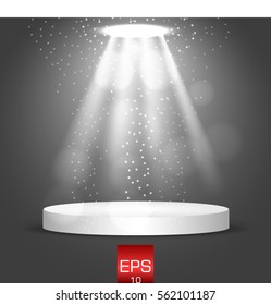 Illuminated Festive Stage Podium Scene with Red Carpet for Award Ceremony