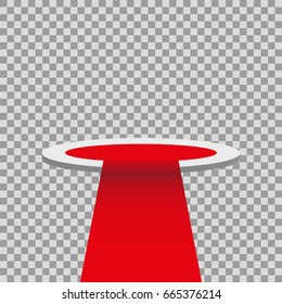 Illuminated Festive Stage Podium Scene with Red Carpet for Award Ceremony on White Background