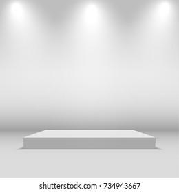 Illuminated festive stage podium scene. vector background