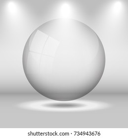 Illuminated festive stage scene with transparent sphere. vector background