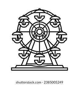 Icono de la línea vectorial del paseo en una feria iluminada para el Día de la Rueda de la Ferris el 14 de febrero