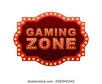 Illuminated gaming zone sign with glowing light bulbs is inviting players