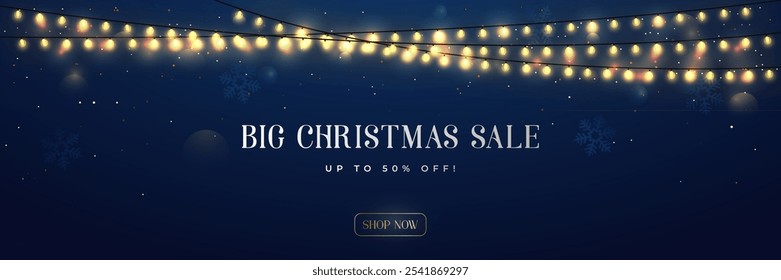 Illuminated garland on dark blue, Big Christmas Sale promotion