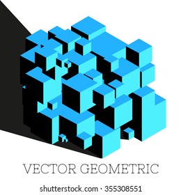 illuminated geometric shape from cubes.