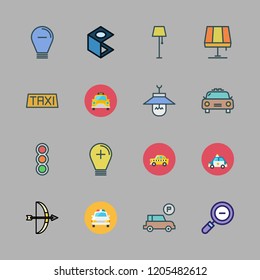 illuminated icon set. vector set about zooming, arrows, traffic lights and police car icons set.