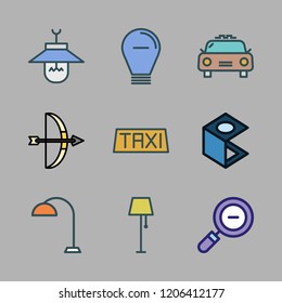 illuminated icon set. vector set about arrows, zoom out, lamp and light bulb icons set.