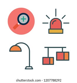 illuminated icon set. vector set about siren, zoom in and lamp icons set.