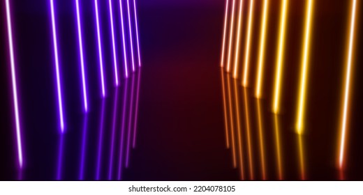 Interior iluminado con escenario vacío con neones brillantes. 3.ª ilustración vectorial