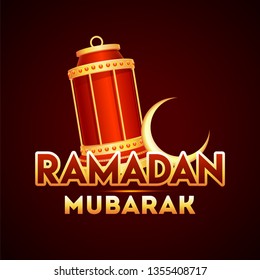Linterna iluminada y luna creciente sobre fondo marrón para el concepto Ramadan Mubarak.