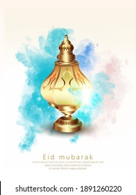 beleuchtete Laterne mit dem Text Eid Mubarak Design für islamischen Festivalhintergrund.