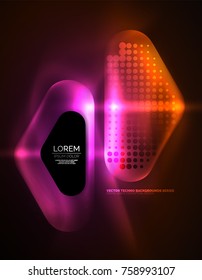 Illuminated lens flares, glowing color techno background. Vector hi-tech abstract background, HUD style