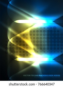 Illuminated lens flares, glowing color techno background. Vector hi-tech abstract background, HUD style