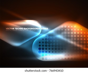 Illuminated lens flares, glowing color techno background. Vector hi-tech abstract background, HUD style