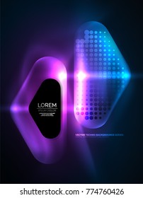 Illuminated lens flares, glowing color techno background. Vector hi-tech abstract background, HUD style