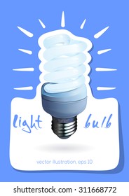 illuminated light bulb with blue text isolated on white background, concept template,  vector