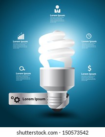 Illuminated light bulb idea concept with business icons workflow layout, diagram, step up options on blue background, Vector illustration modern template design