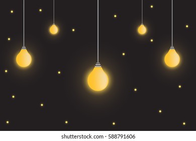illuminated Light Bulb On Black Background. Vector