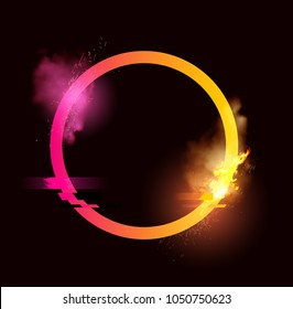 An illuminated loop with sparks, smoke and a glitch effect. Minimal Vector illustration design.