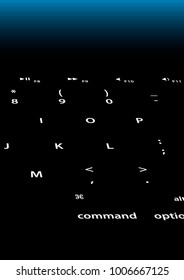 Illuminated Mac keyboard keys on black background, modern tech aesthetics and digital detail captured at angle vector