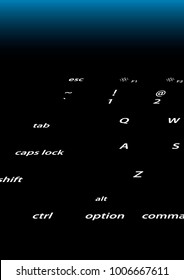 Illuminated Mac keyboard keys on black background, modern tech aesthetics and digital detail captured at angle vector