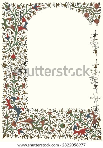 Illuminated manuscript floral border, vines and leaves Foto stock © 
