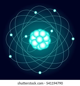 Illuminated model of an oxygen atom on a dark background. Vector illustration