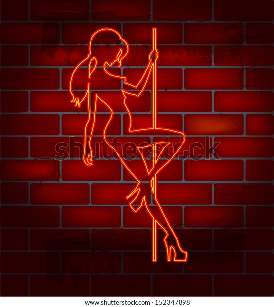 Illuminated Neon Sign Strip Club Mounted Stock Vector (Royalty Free