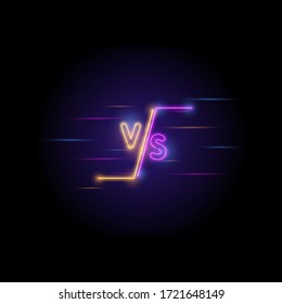 Diseño de neón iluminado frente a pantalla. Titular de batalla, confrontación y plantilla de comparación. Banner eléctrico claro brillando sobre fondo oscuro. Dibujo vectorial de neones coloridos.