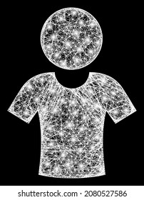 Illuminated net mesh boy with glowing spots on a black background. Illuminated vector structure based on boy glyph, with irregular net and light spots.