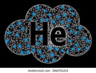 Illuminated net mesh helium cloud with lightspots. Vector model created from helium cloud icon, and with crossing lines. Flare frame mesh helium cloud on a black background.