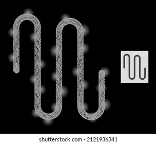 Illuminated net mesh pipe with light spots on a black background. Light vector constellation based on pipe picture, with linear mesh and light dots.