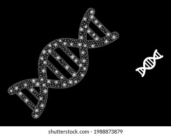 Illuminated network genome molecule with glowing spots. Vector constellation based on genome molecule icon. Glowing carcass polygonal genome molecule on a black background.