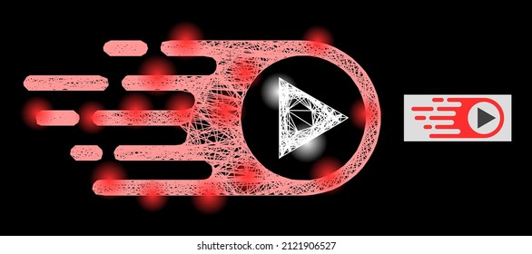 Illuminated network rush right with lightspots on a black background. Illuminated vector model is based on rush right picture, with linear network and light dots.