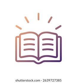 Illuminated open book radiates knowledge. Icon symbol illustration