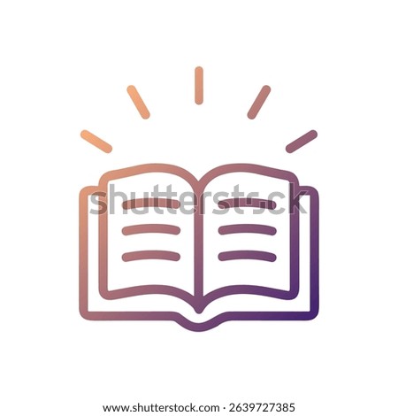 Illuminated open book radiates knowledge. Icon symbol illustration