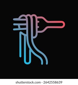 Illuminated pasta swirl on fork. Icon symbol illustration