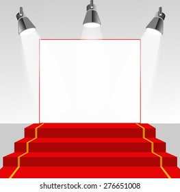 Illuminated picture pedestal with red carpet