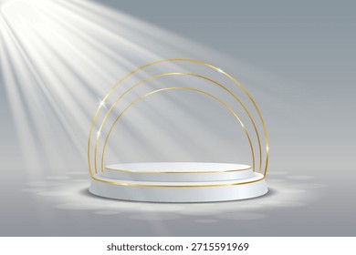 Plataforma iluminada com luzes brilhantes e feixes de luz suave
