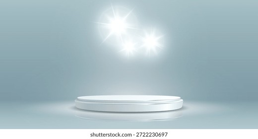 Plataforma iluminada com luzes brilhantes e feixes de luz suave