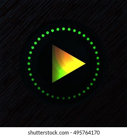 Illuminated play button on dark background