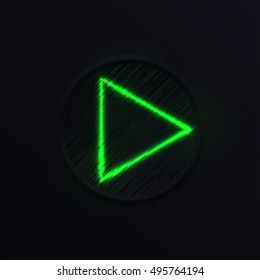 Illuminated play button on dark background