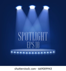 Illuminated Podium for Presentation on in the dark background. Vector Illustration.
