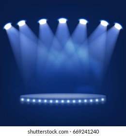 Illuminated Podium for Presentation on in the dark background. Vector Illustration.