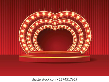 Illuminated Podium with Red Background For Awards or to display products, Illuminated by a Background of Heart Shaped Lights