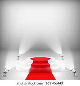 Illuminated Podium With Red Carpet. Vector Illustration.