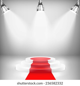 Illuminated Podium With Red Carpet. Vector Illustration.