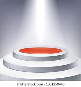 Illuminated podium, red inside, award pedestal, presentation stand, vector design object for you project