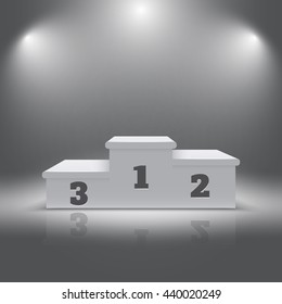 Illuminated realistic sport winners 3d podium. Pedestal for winners and alight pedestal isolated. Vector illustration