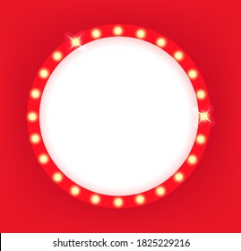 Illuminated retro cinema circle frame. Template for a content
