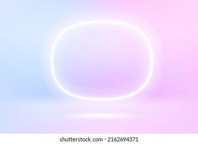 Illuminated room with round vivid neon light. Realistic vector 3d illustration